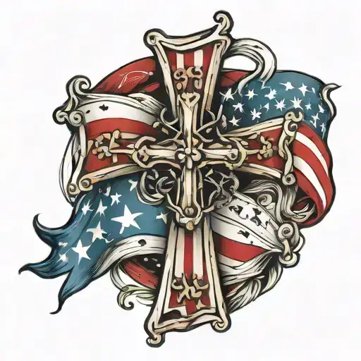 Cross an American flag intertwined tattoo design idea