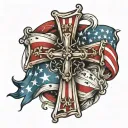 Cross an American flag intertwined tattoo design idea