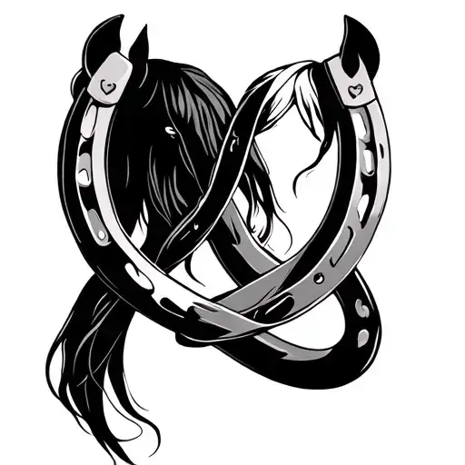 two horseshoes representing two lovers, with an infinity symbol representing eternal love. tattoo design idea