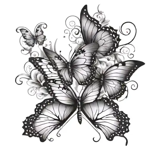 3 butterflies on the right side of the ribs with only the middle one having a semicolon tattoo design idea