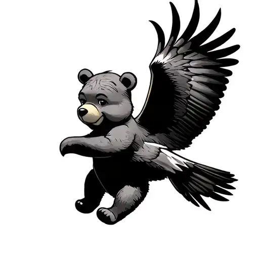Pooh Bear with hawk flying tattoo design idea