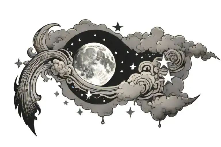 moon shining with stars and clouds surrounding tattoo design idea