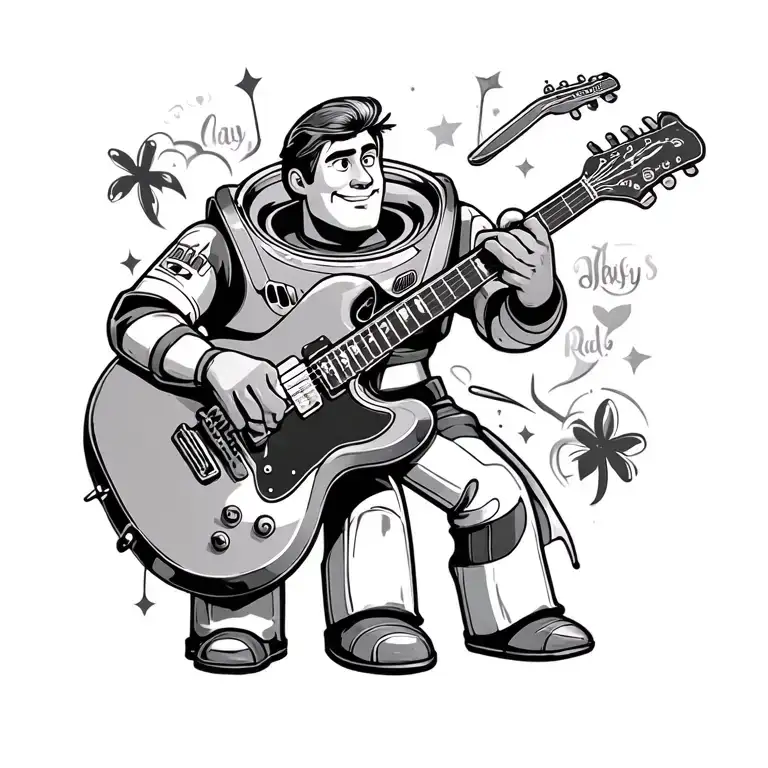 small tattoo in memory of my dad who loved guitars, motorbikes, buzz lightyear and was Irish  tattoo design idea