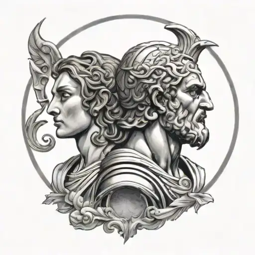 greek mythology with god of war apollo and moon tattoo design idea