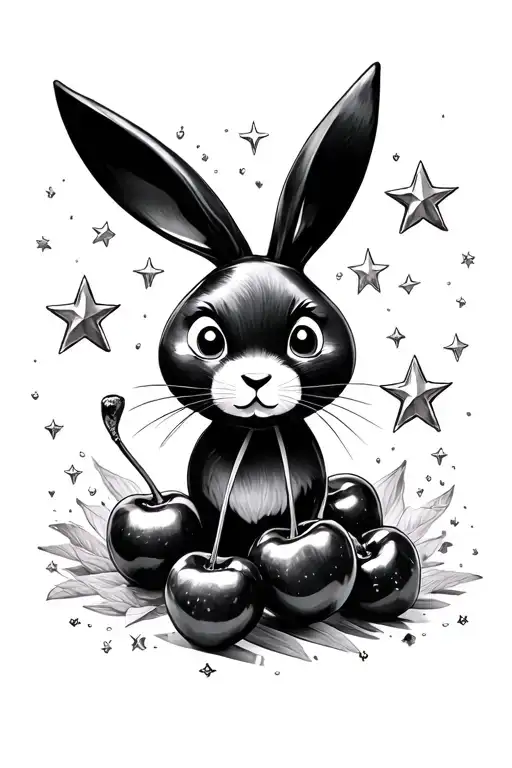cherries with a Playboy bunny surrounded by stars shining tattoo design idea