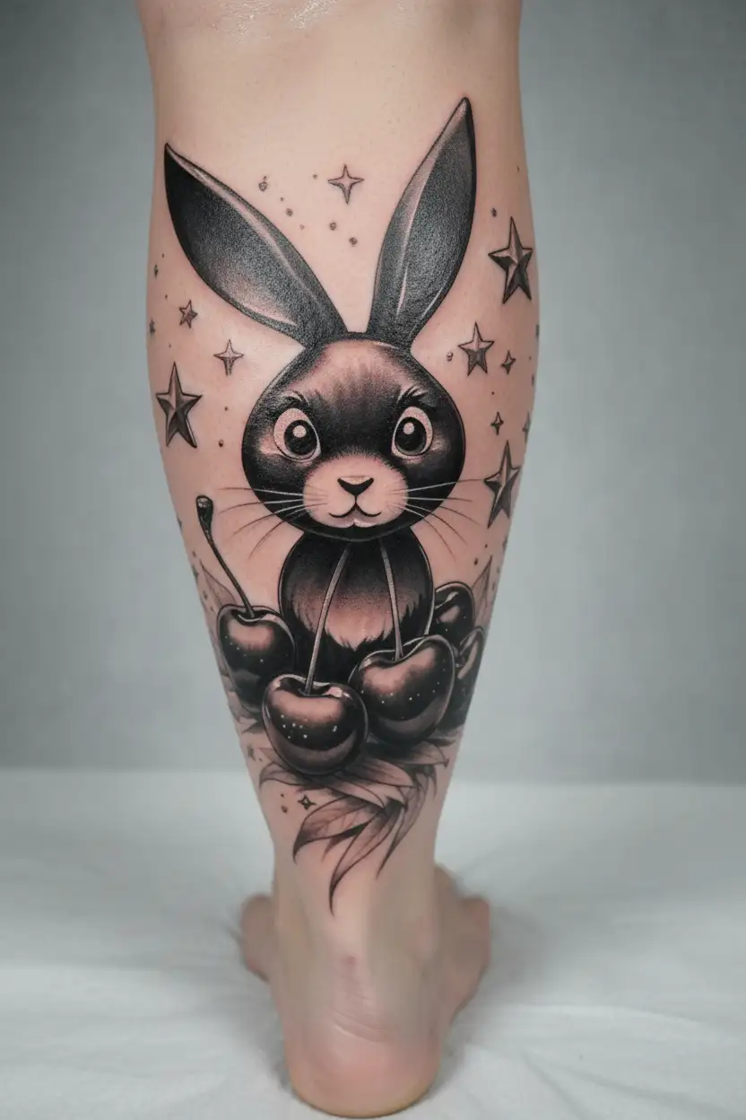 cherries with a Playboy bunny surrounded by stars shining tattoo design idea