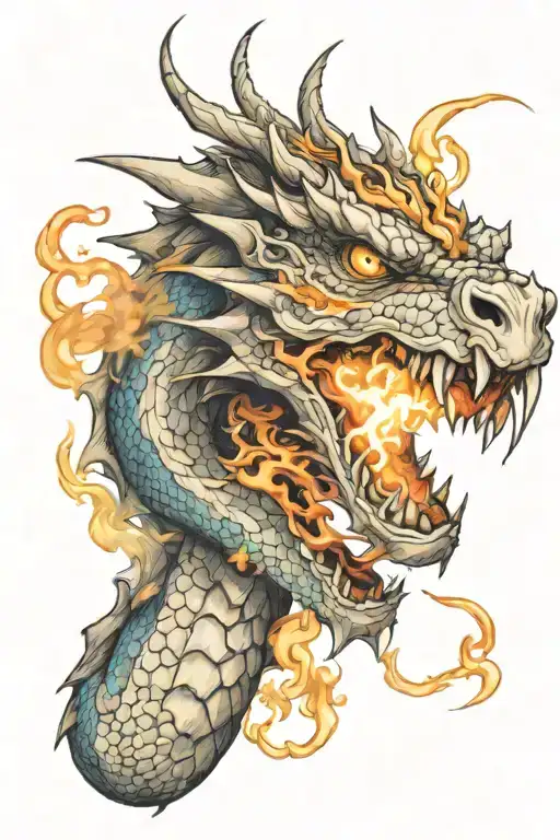 dragon throwing fire from eyes and angry tattoo design idea
