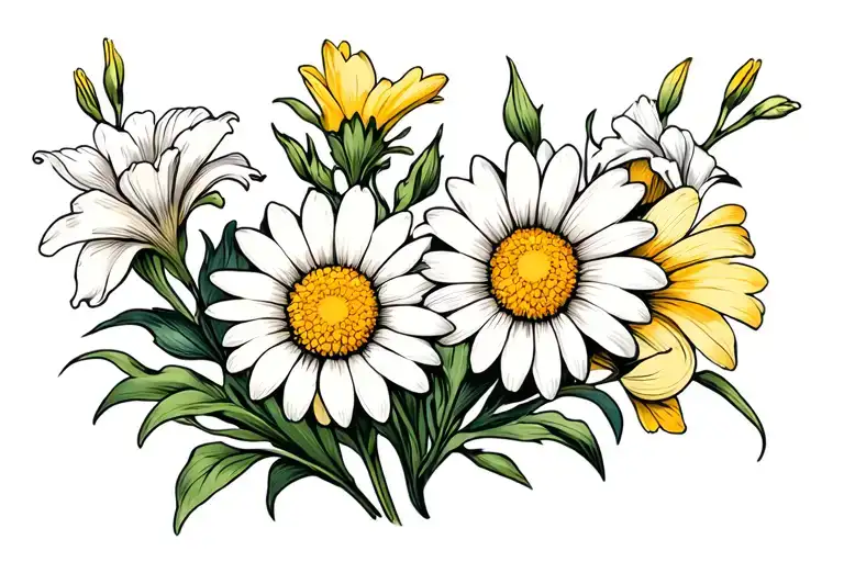 daisy and gladiolus flowers tattoo design idea