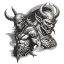 warrior and demon tattoo design idea