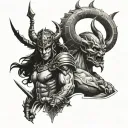 warrior and demon tattoo design idea