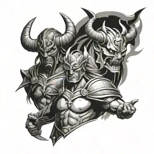 warrior and demon tattoo design idea