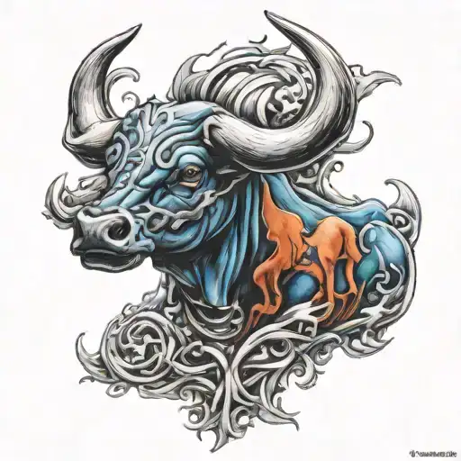 herfered bull prostate cancer ribbon tattoo design idea