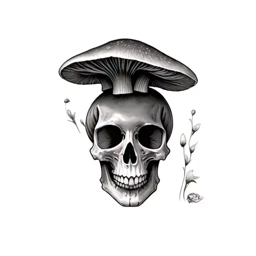 mushrooms growing out skull tattoo design idea