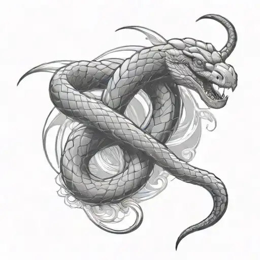snake and scorpion hybrid wrapped around sword tattoo design idea