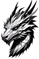 half geometric half realism dragon head profile in black and white tattoo design idea