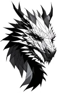 half geometric half realism dragon head profile in black and white tattoo design idea