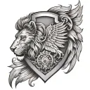 shield lion wing tattoo design idea