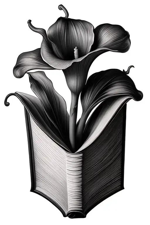 calla lily growing out of a book tattoo design idea