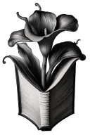 calla lily growing out of a book tattoo design idea