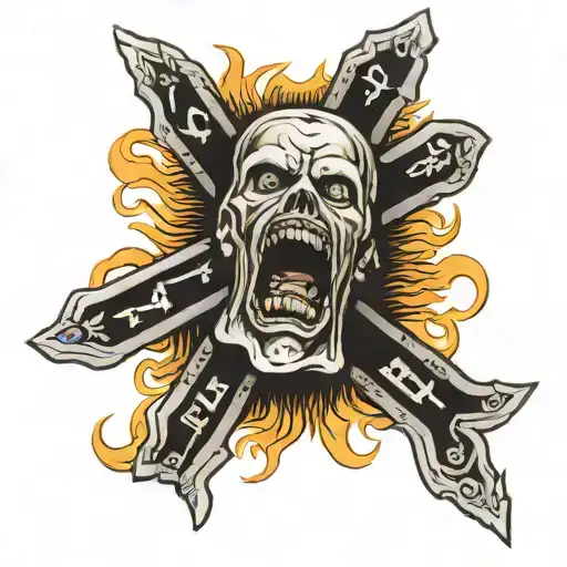 Tongue with Christ Cross and fire behind the tongue, Proverbs 18:21 tattoo design idea