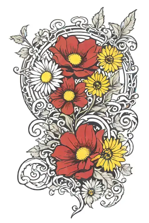 "Warm Bodies" the movie using records yellow daisies and the heart symbol from the front cover of the movie tattoo design idea