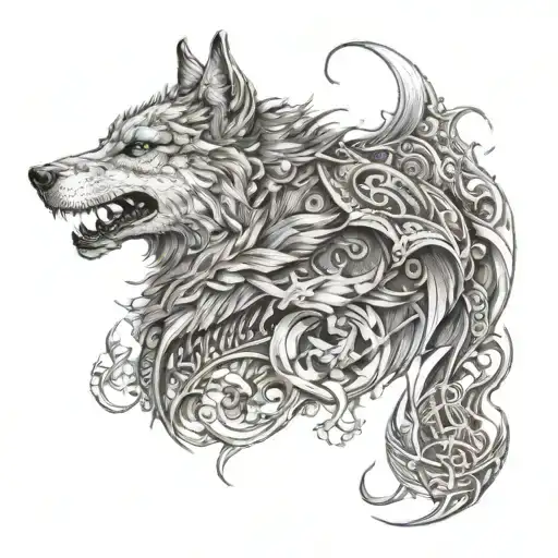 Half Dragon half wolf tattoo design idea