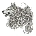 Half Dragon half wolf tattoo design idea