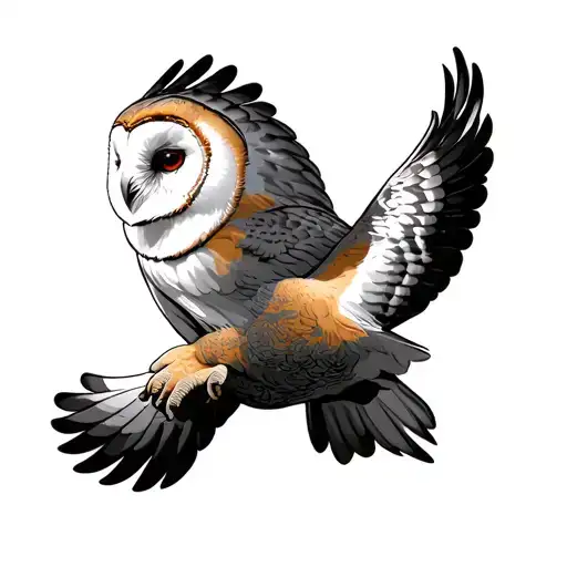 Flying Barn Owl tattoo design idea