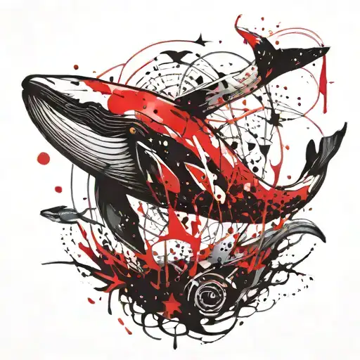whale, sea and stars tattoo design idea