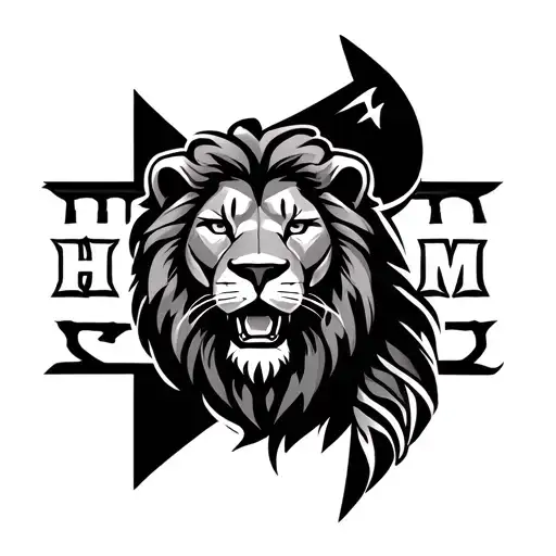 lion with a influence from Bosnia and text MIHM tattoo design idea