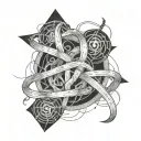 red thread passing through chaos symbol tattoo design idea