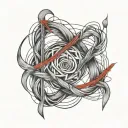 red thread passing through chaos symbol tattoo design idea