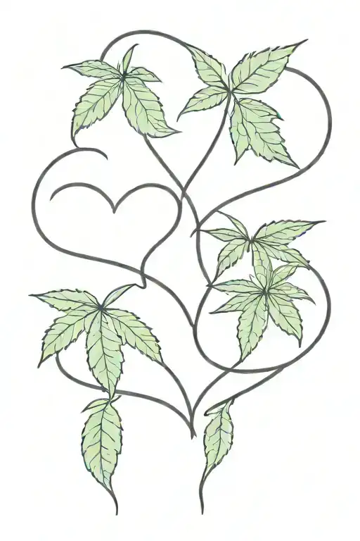 weed leaf intertwined hearts tattoo design idea