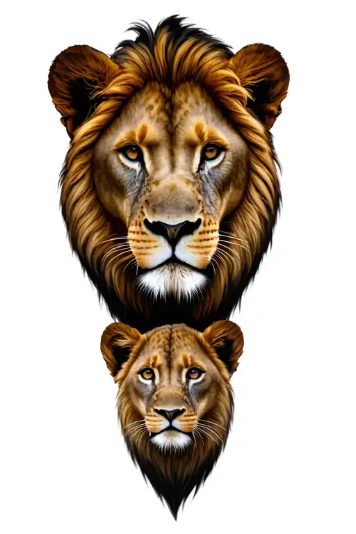 Half of lion head in small boxes separated by a boiled with 2 lion cubs tattoo design idea