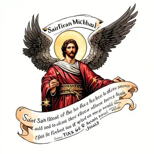 designer tattoo incorporating Saint Florian Saint Michael in the Bible verse Isaiah 68 tattoo design idea
