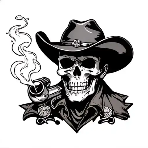 Cowboy Skull Smoking tattoo design idea