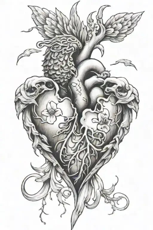 broken heart with 2 in each heart with angel wongs tattoo design idea