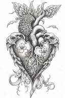 broken heart with 2 in each heart with angel wongs tattoo design idea
