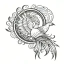Rising Phoenix bird with peacocks tail black n white tattoo outline  tattoo design idea