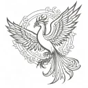 Rising Phoenix bird with peacocks tail black n white tattoo outline  tattoo design idea