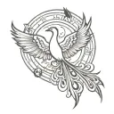 Rising Phoenix bird with peacocks tail black n white tattoo outline  tattoo design idea