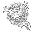 Rising Phoenix bird with peacocks tail black n white tattoo outline  tattoo design idea