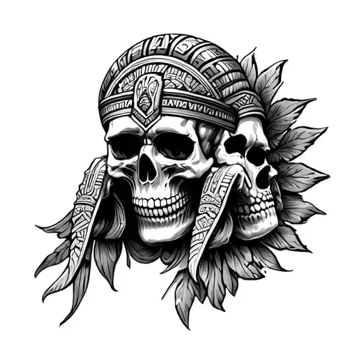 aztec desth skulls see no evil hear no evil speak no evil tattoo design idea