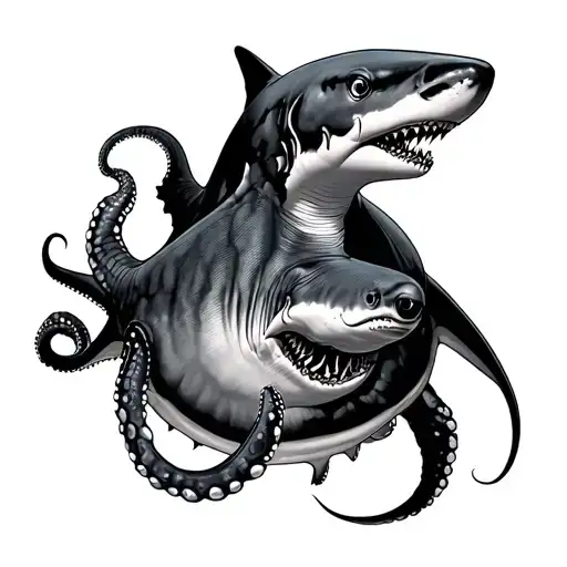 Octopus, Sting ray swimming, great white shark, hammerhead, turtle,  tattoo design idea