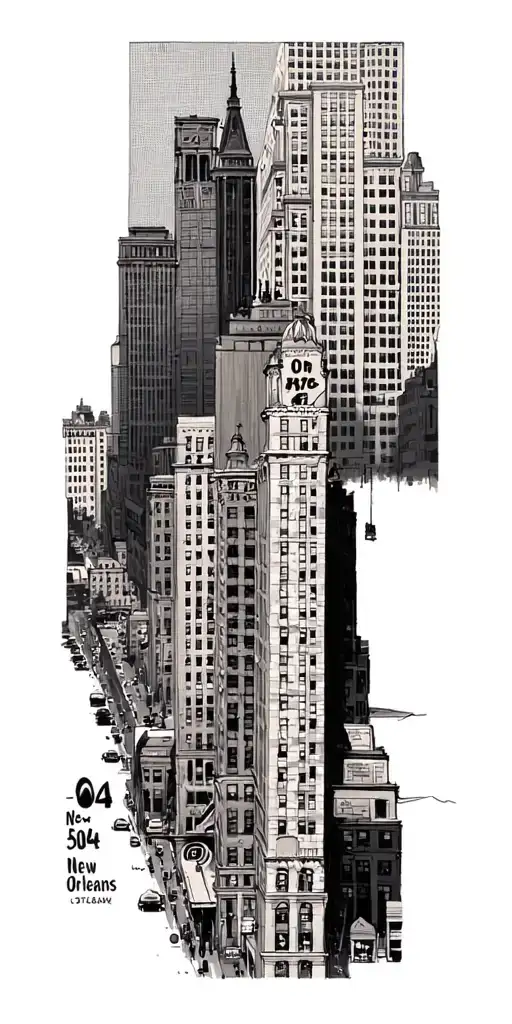 downtown new orleans city with 504 letters tattoo design idea