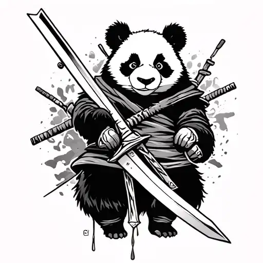 ninja panda bear with a sword emerging tattoo design idea