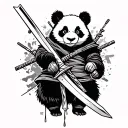 ninja panda bear with a sword emerging tattoo design idea