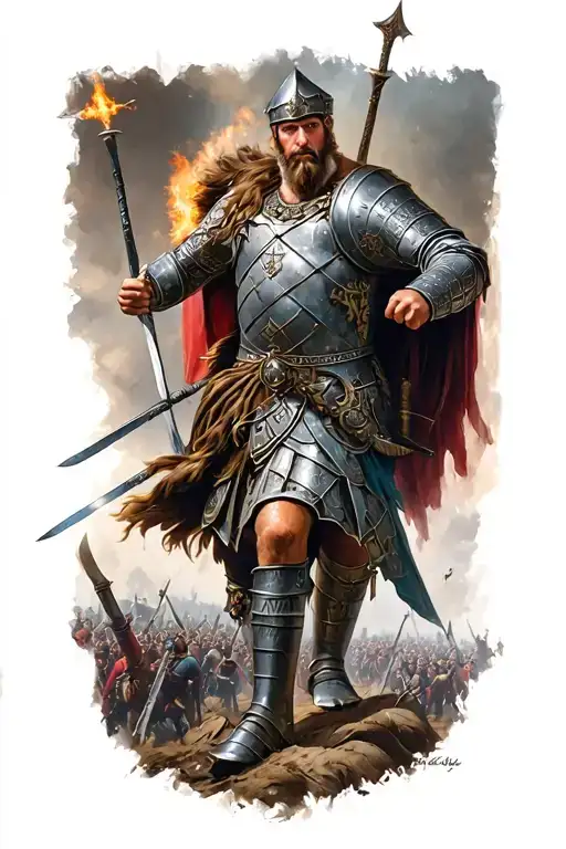 Germanic warrior in battle scene tattoo design idea