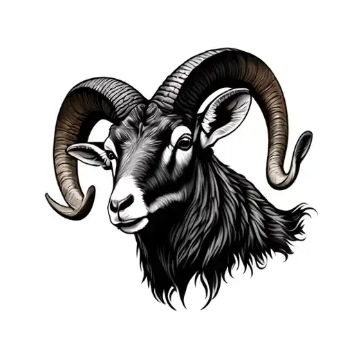 black bighorn sheep head tattoo design, realism tattoo design idea