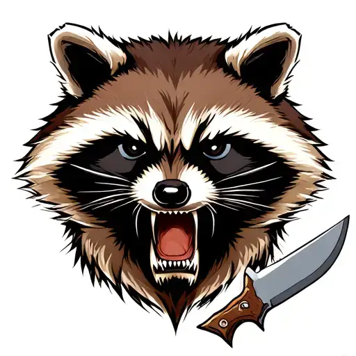 Angry racoon with switchblade knife tattoo design idea